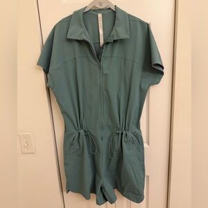 lululemon athletica Teal Zip-Front Short Sleeve Romper